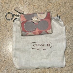 Coach Red and Gray Patterned Keychain Wallet